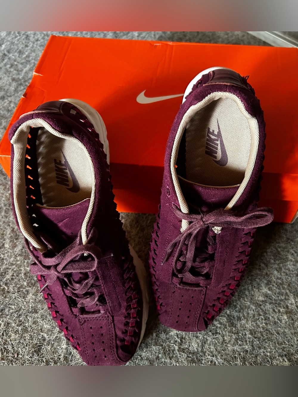Nike Air Footscape Woven Suede Sneakers — Plum/Burgundy